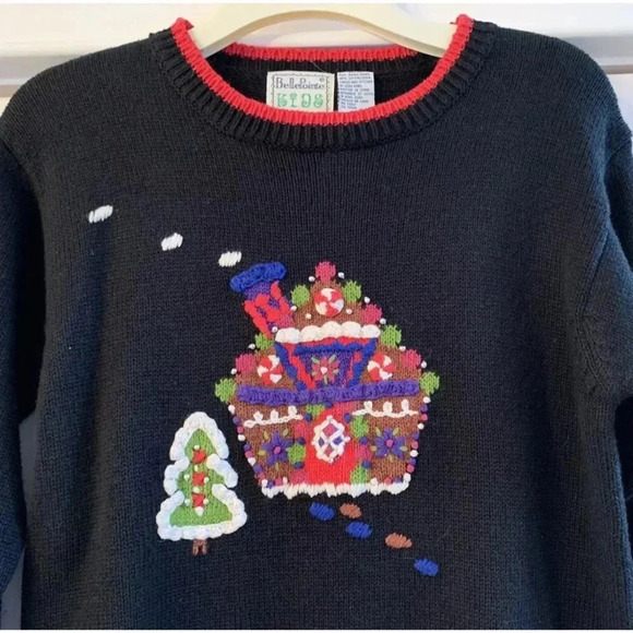 VTG BELLEPOINTE SWEATER Granny Square Crochet GIRLS SZ M /10 Gingerbread NOS - Picture 6 of 9